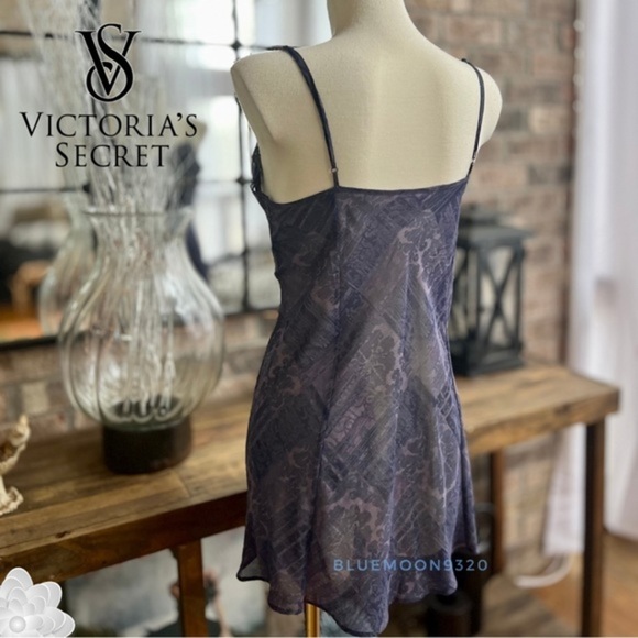 VICTORIA’S SECRET Gown Dress Dark Purple Sheer Nightgown L - Picture 5 of 10